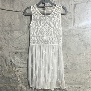 Free People White Geo Embroidered Fit Flare Lace Slip Tunic Dress Size XS